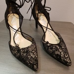 Black and Nude Lace Up Heels